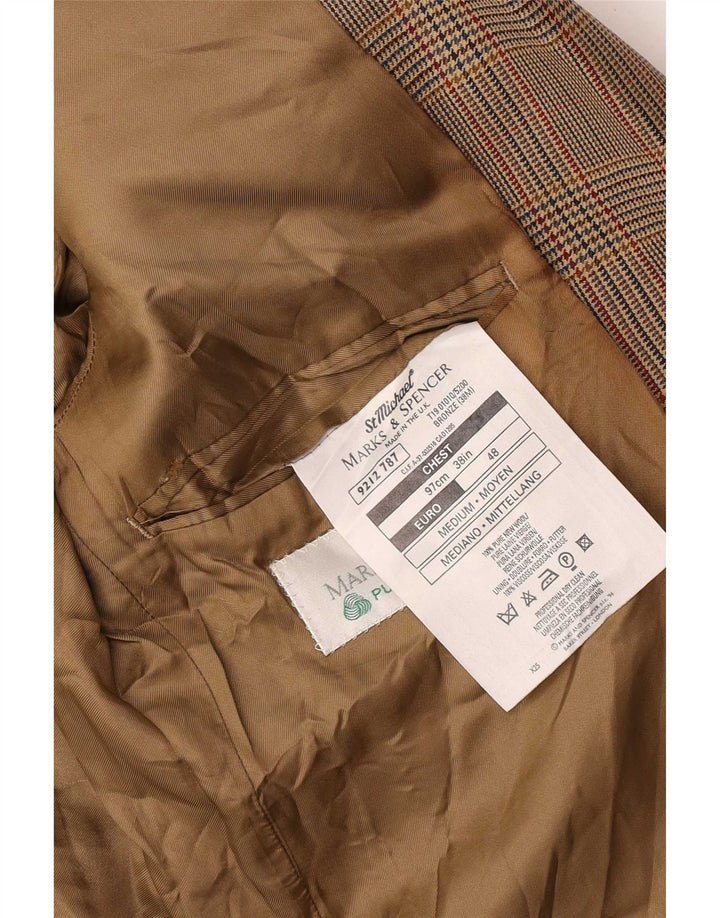 Marks & Spencer Mens 2 Button Blazer Jacket UK 38 Medium Beige Houndstooth