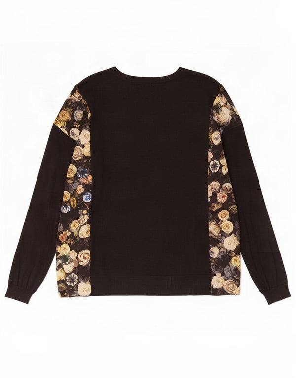Marks & Spencer Womens Boat Neck Jumper Sweater UK 16 Large Black Floral