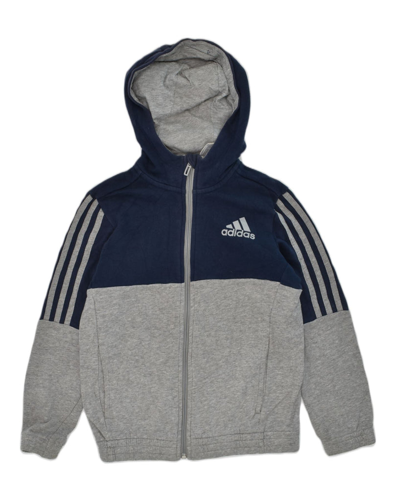 ADIDAS Boys Zip Hoodie Sweater 9-10 Years Navy Blue Colourblock Cotton | Vintage Adidas | Thrift | Second-Hand Adidas | Used Clothing | Messina Hembry 