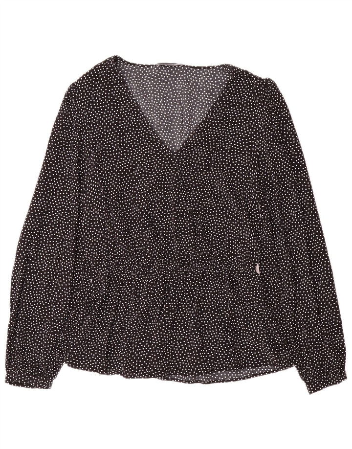 Marks & Spencer Womens Long Sleeve Blouse Top UK 12 Medium Black Spotted
