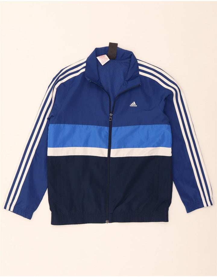 Adidas Boys Tracksuit Top Jacket 11-12 Years Blue Colourblock Polyester