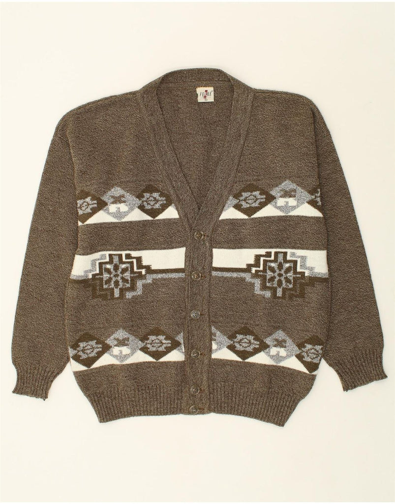 FERRE Mens Cardigan Sweater XL Brown Fair Isle Acrylic | Vintage Ferre | Thrift | Second-Hand Ferre | Used Clothing | Messina Hembry 