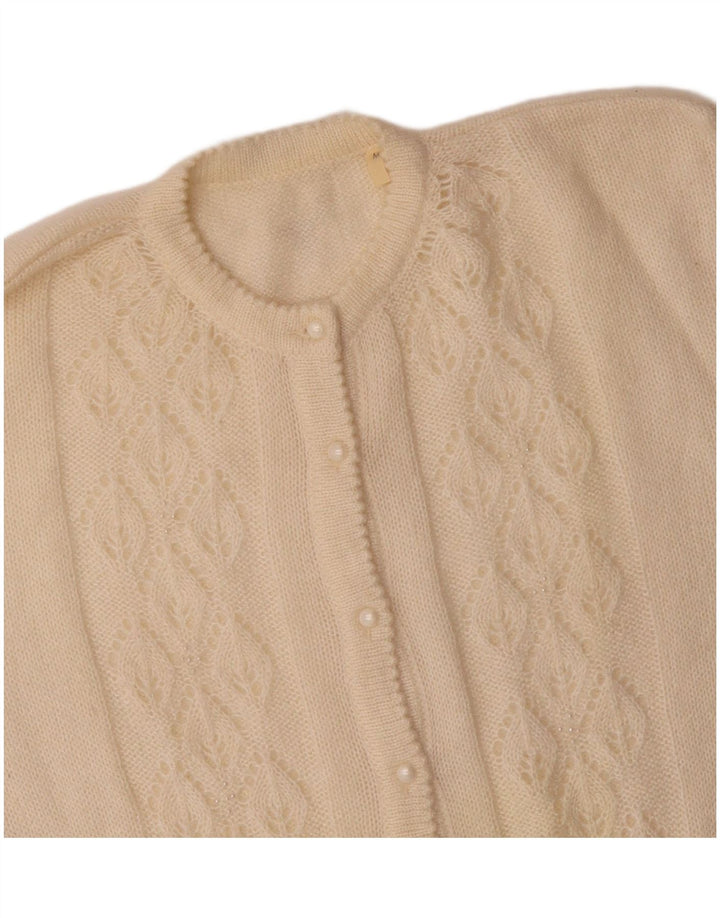 VINTAGE Womens Cardigan Sweater UK 14 Medium Off White Mohair