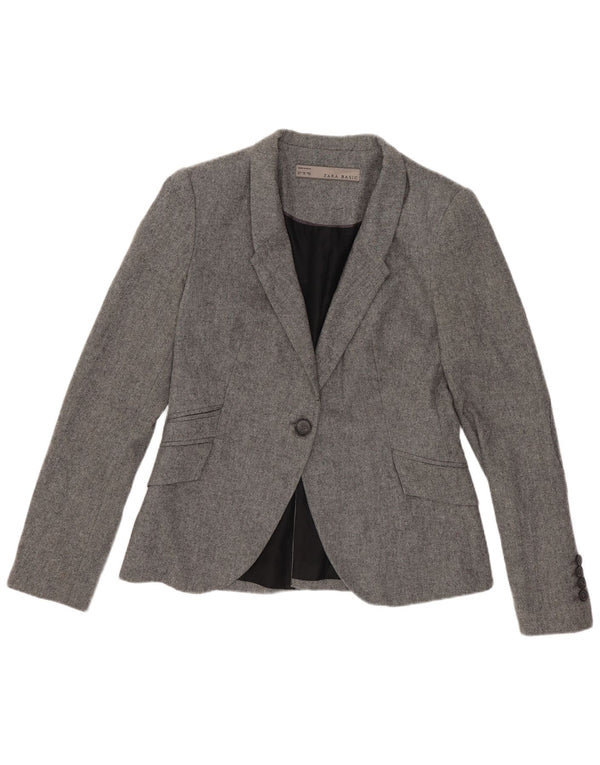 Zara Womens 1 Button Blazer Jacket UK 12 Medium Grey Viscose