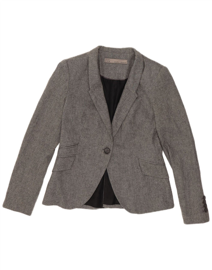 Zara Womens 1 Button Blazer Jacket UK 12 Medium Grey Viscose