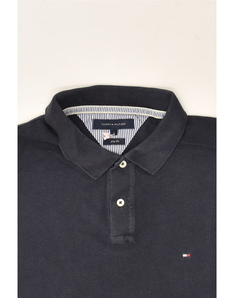 TOMMY HILFIGER Mens Slim Fit Polo Shirt Large Black Cotton | Vintage Tommy Hilfiger | Thrift | Second-Hand Tommy Hilfiger | Used Clothing | Messina Hembry 