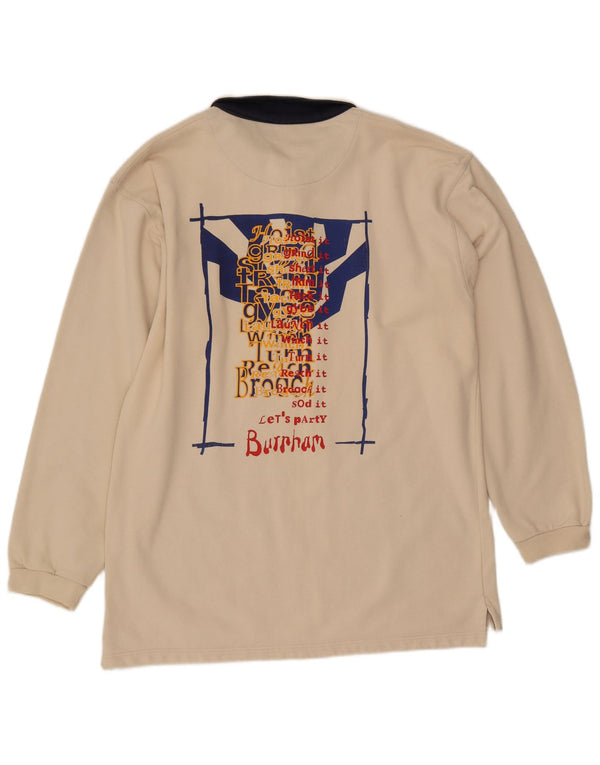 Fat Face Mens Graphic Long Sleeve Polo Shirt Large Beige Cotton