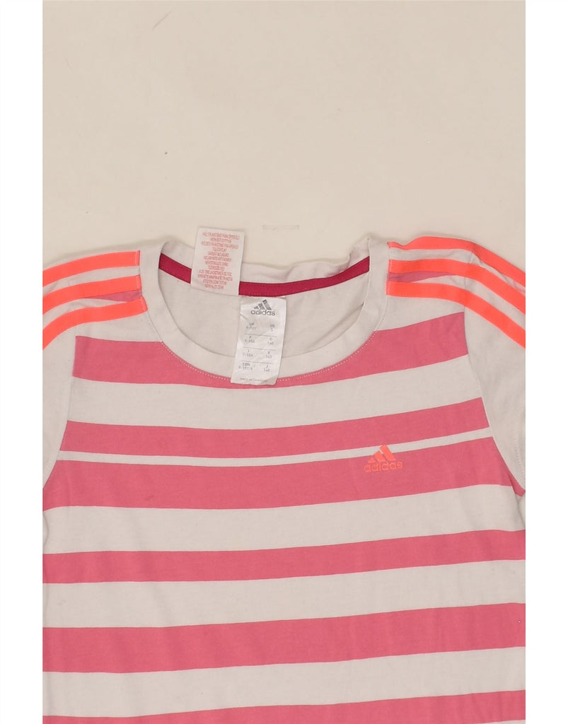 ADIDAS Girls T-Shirt Top 9-10 Years Pink Striped Cotton | Vintage Adidas | Thrift | Second-Hand Adidas | Used Clothing | Messina Hembry 