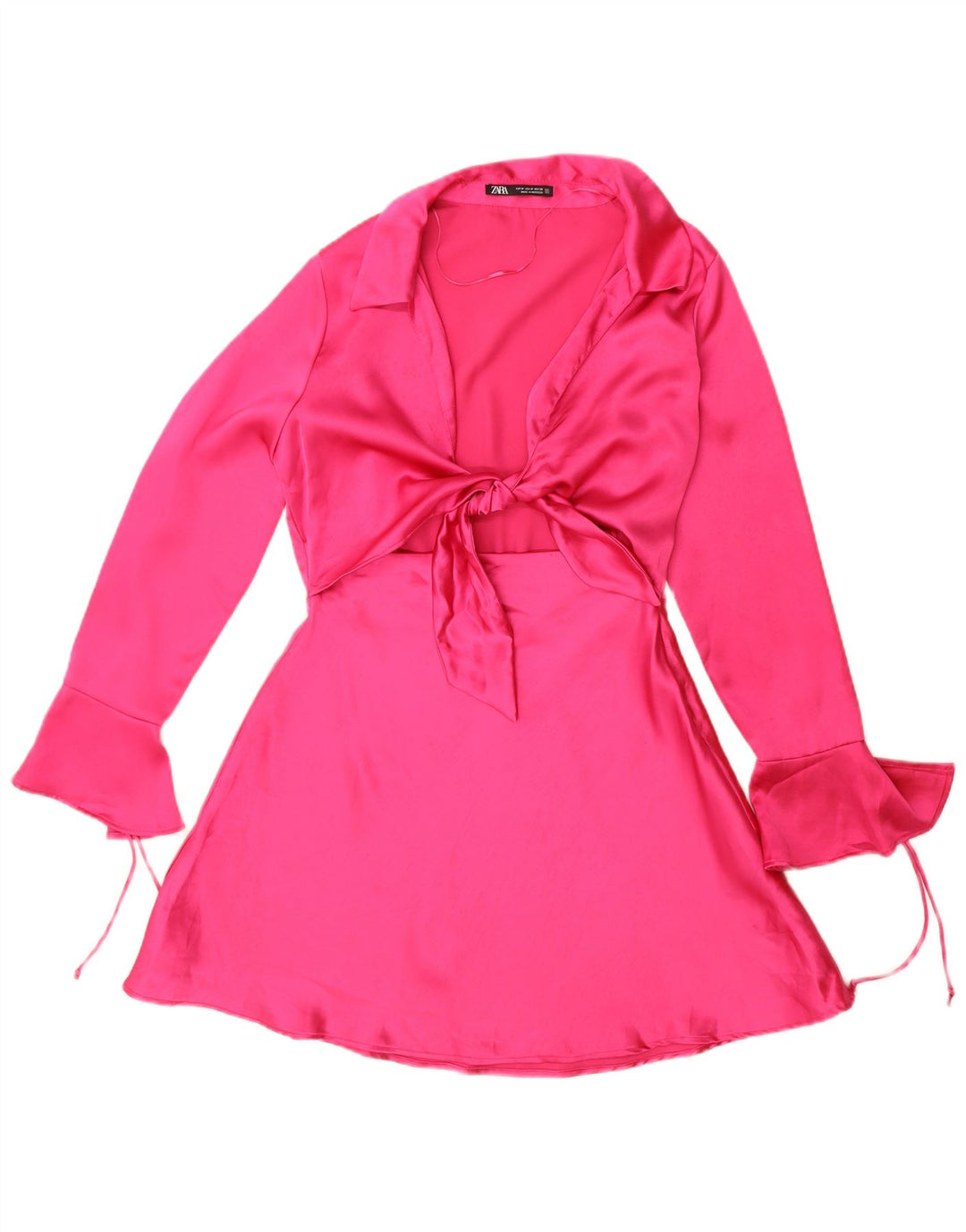 Zara Womens Long Sleeve A-Line Dress UK 14 Medium Pink Polyester