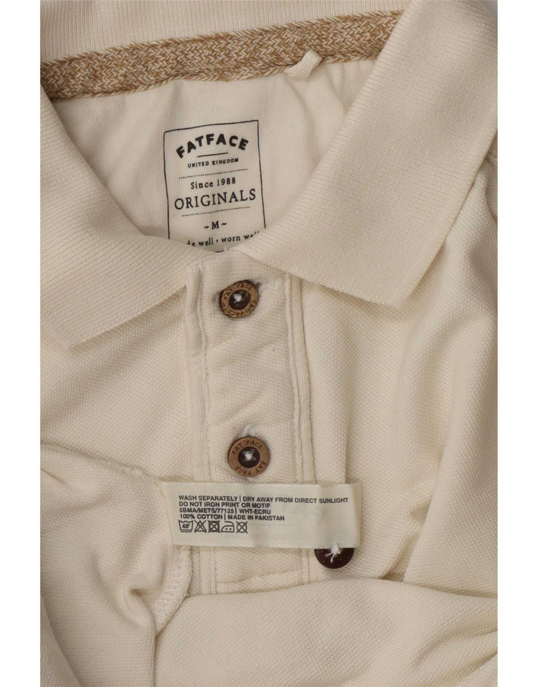 Fat Face Mens Polo Shirt Medium Off White Cotton