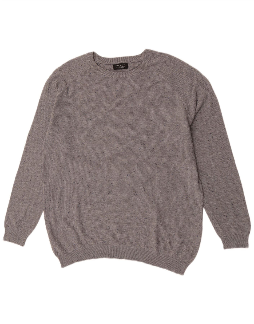 Zara Mens Crew Neck Jumper Sweater XL Grey Flecked Cotton