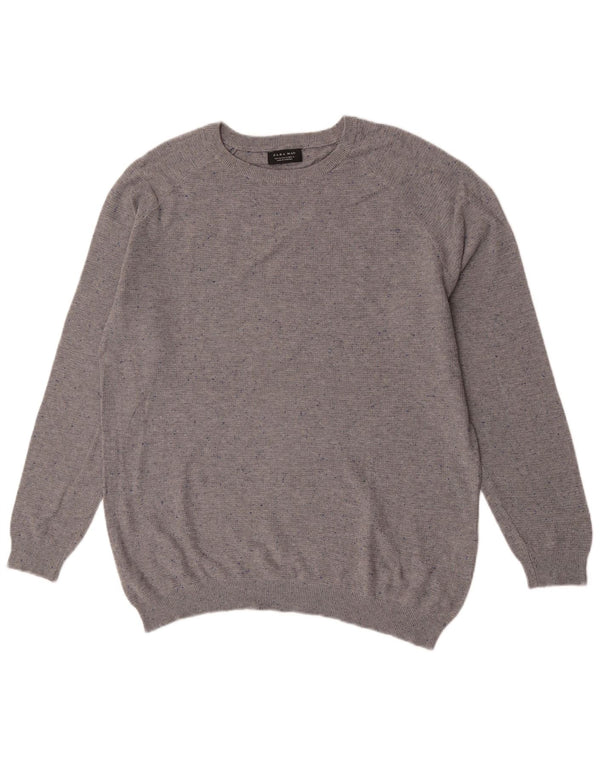 Zara Mens Crew Neck Jumper Sweater XL Grey Flecked Cotton
