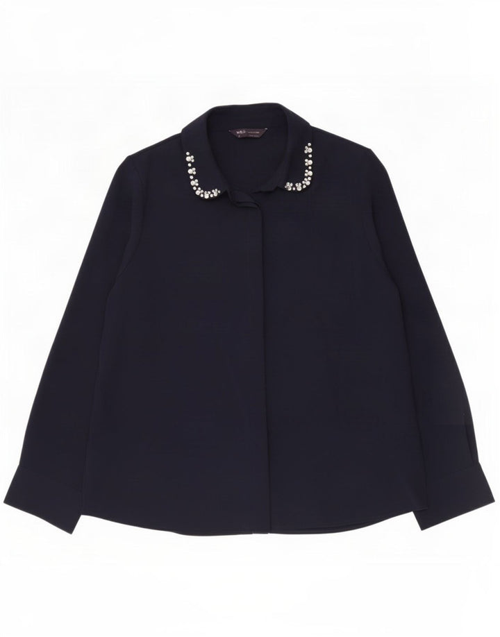 Marks & Spencer Womens Shirt Blouse UK 16 Large Navy Blue Polyester