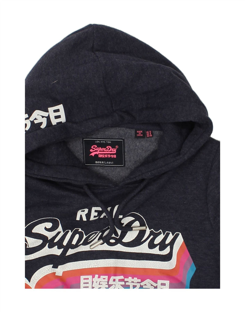 SUPERDRY Womens Graphic Hoodie Jumper UK 12 Medium Navy Blue Cotton | Vintage Superdry | Thrift | Second-Hand Superdry | Used Clothing | Messina Hembry 