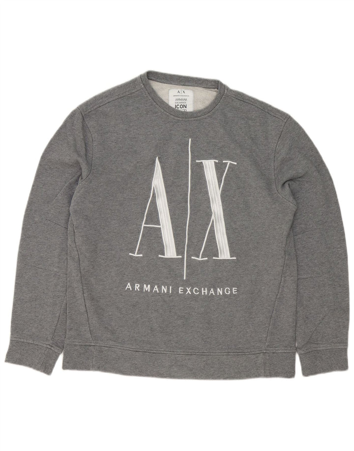 Armani Exchange Mens Graphic Sweatshirt Jumper Medium Grey Cotton