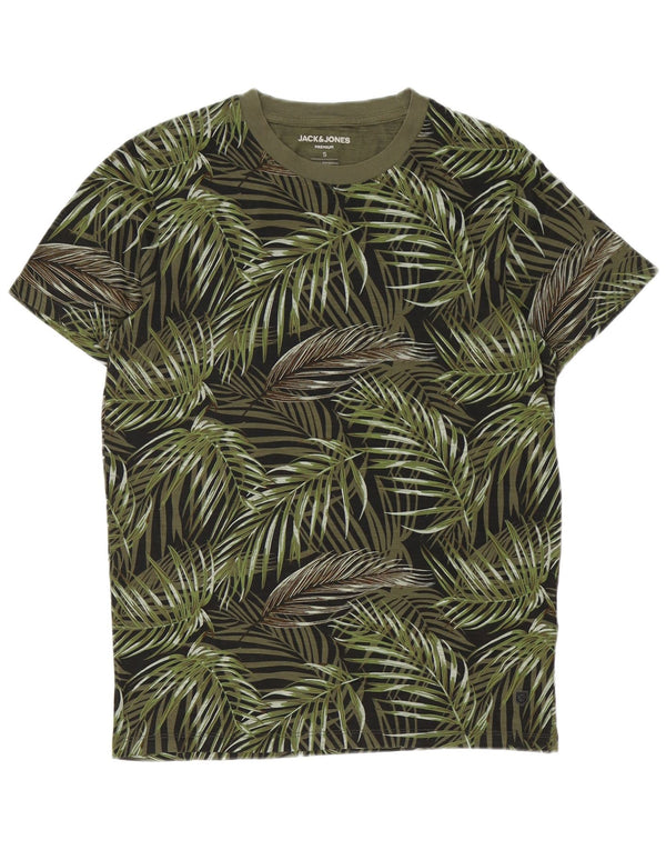 Jack & Jones Mens T-Shirt Top Small Green Floral Cotton