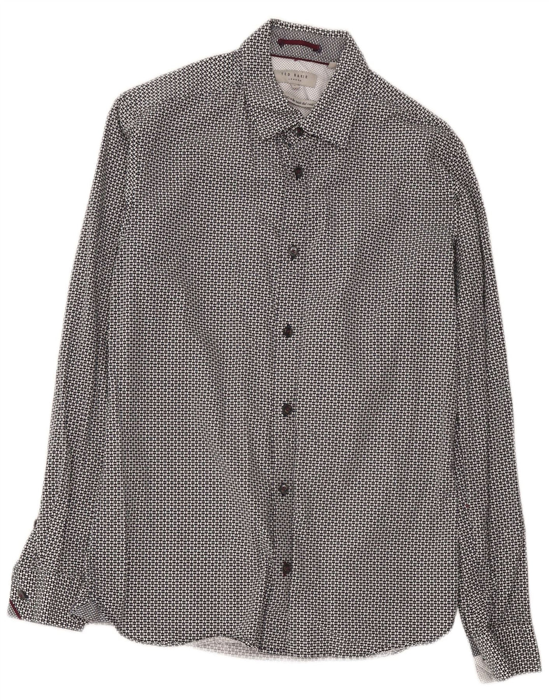Ted Baker Mens Shirt Size 2 Small Black Geometric Cotton