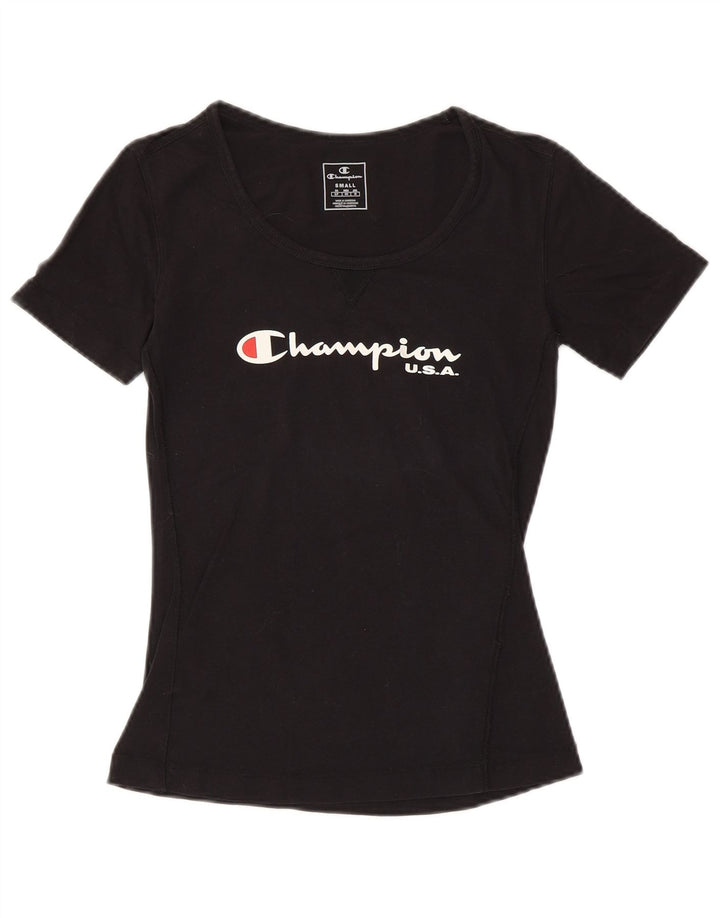 CHAMPION Womens Graphic T-Shirt Top UK 10 Small Black