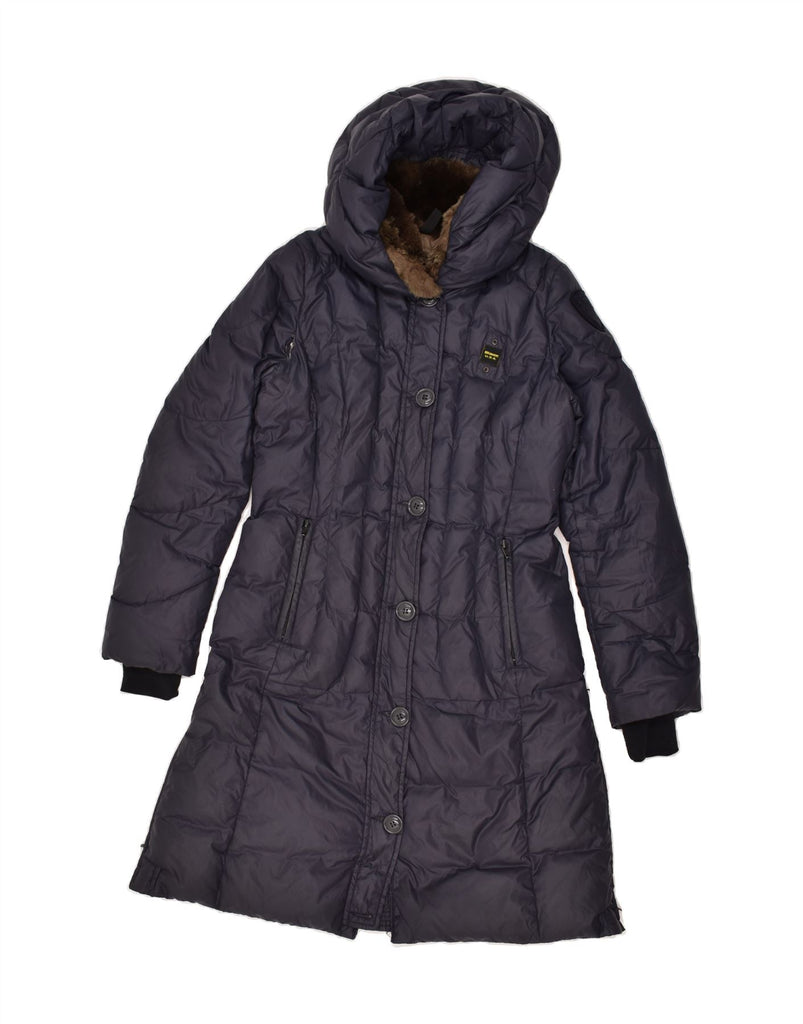 BLAUER Womens Hooded Padded Coat UK 6 XS Navy Blue | Vintage Blauer | Thrift | Second-Hand Blauer | Used Clothing | Messina Hembry 