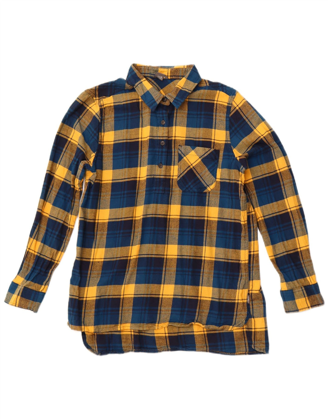 EDDIE BAUER Womens Pullover Flannel Shirt UK 12 Medium Blue Check Cotton