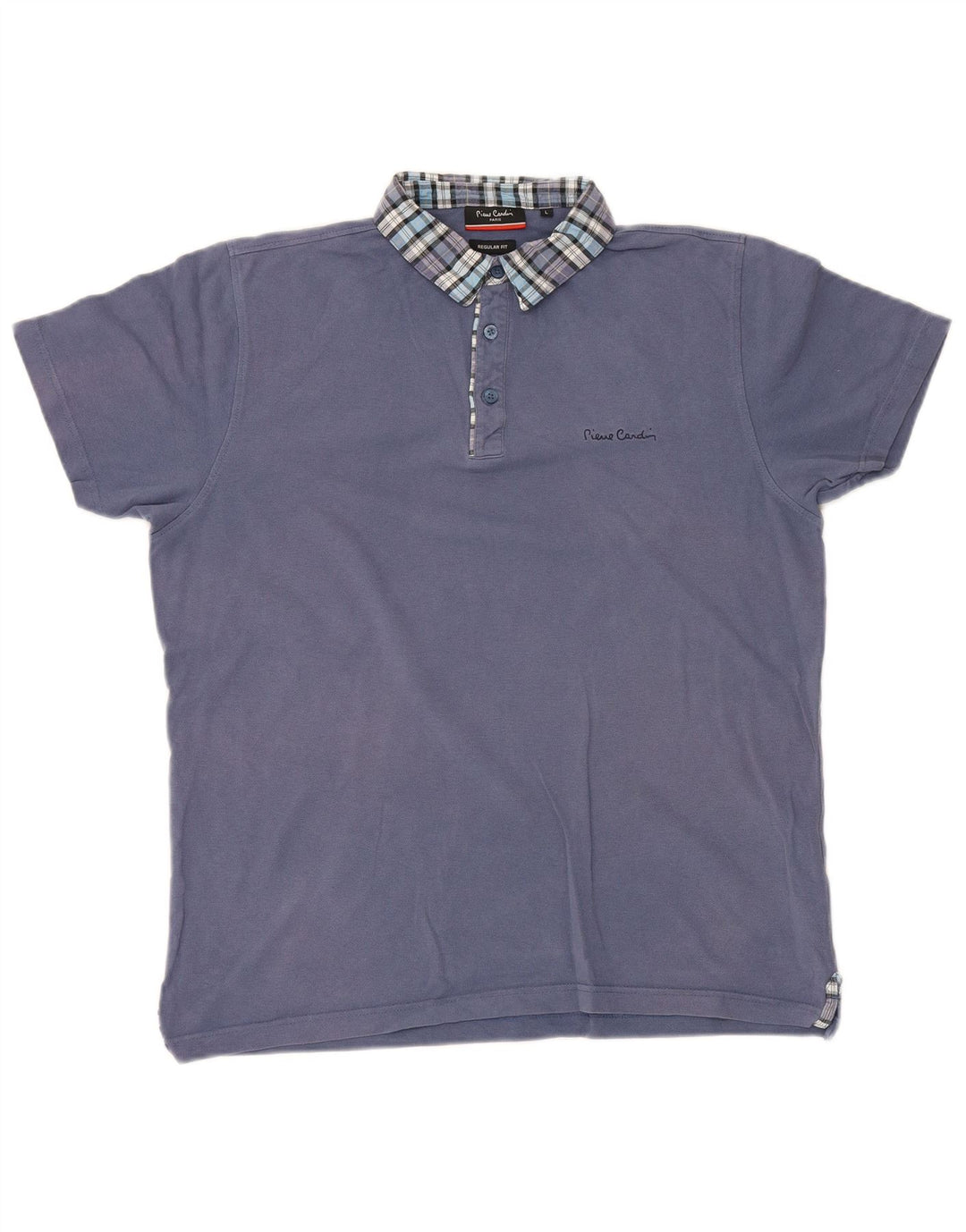 Pierre Cardin Mens Regular Fit Polo Shirt Large Blue Check Cotton