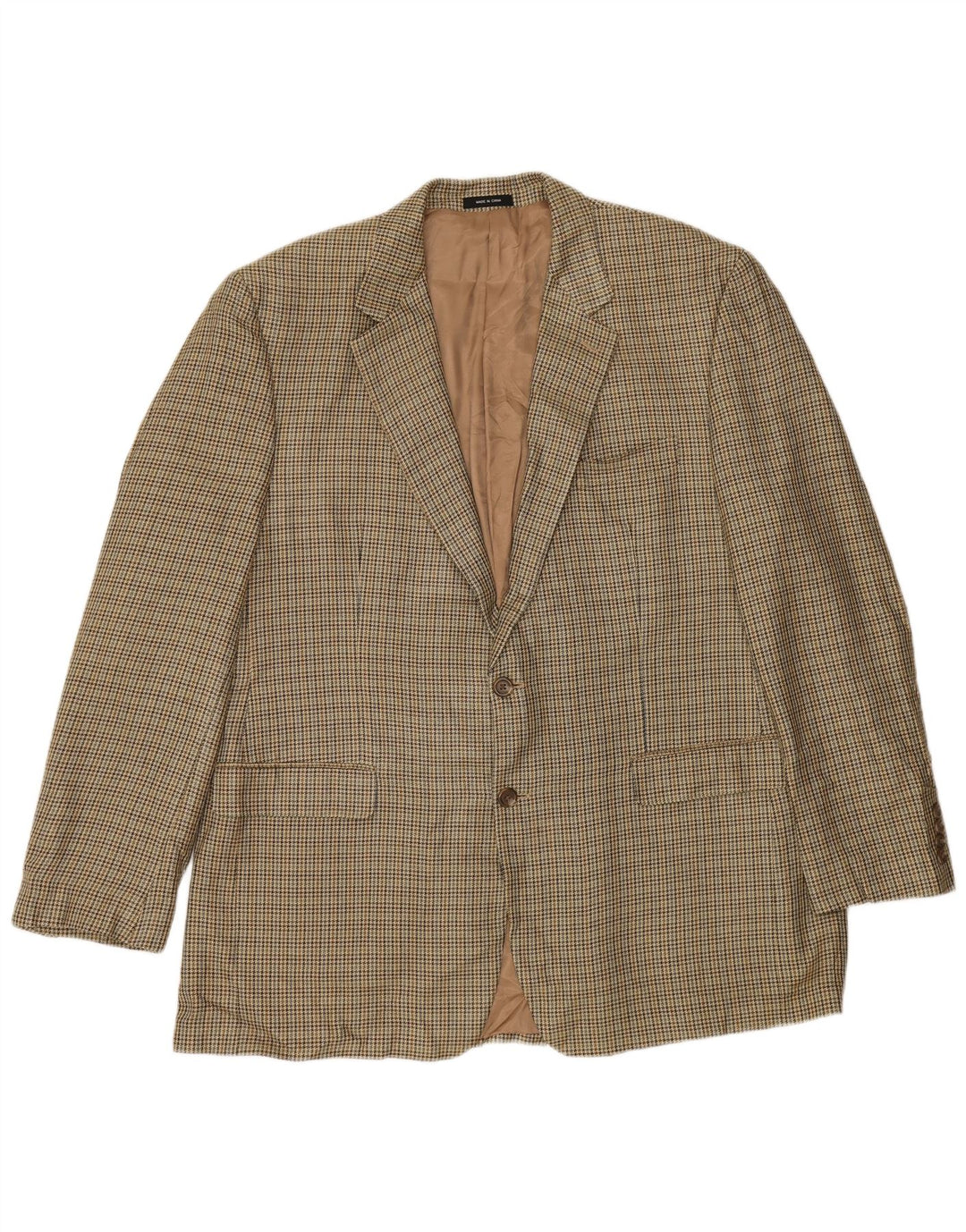 Chaps Mens 2 Button Blazer Jacket UK 46 3XL Green Houndstooth Silk