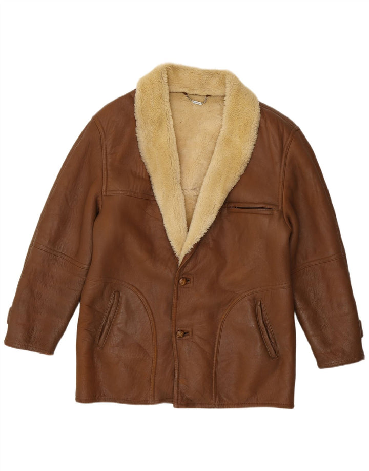 Mabrun Mens Shearling Jacket IT 48 Medium Brown Colourblock Leather