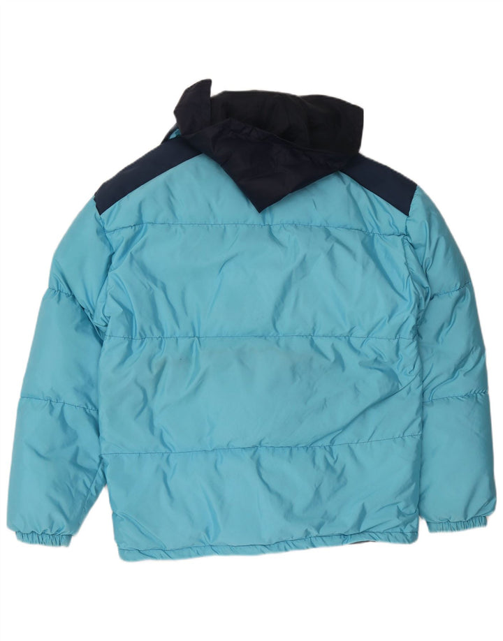 Vintage Mens Hooded Padded Jacket IT 48 Medium Blue Colourblock Polyamide