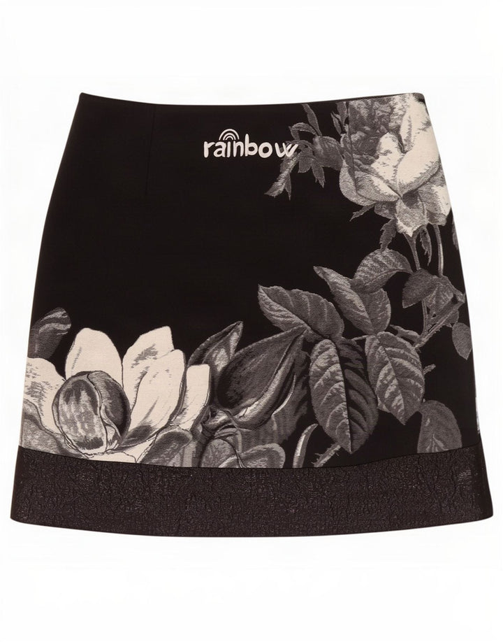 Desigual Womens Graphic Mini Skirt EU 40 Medium W32 Black Floral Polyester