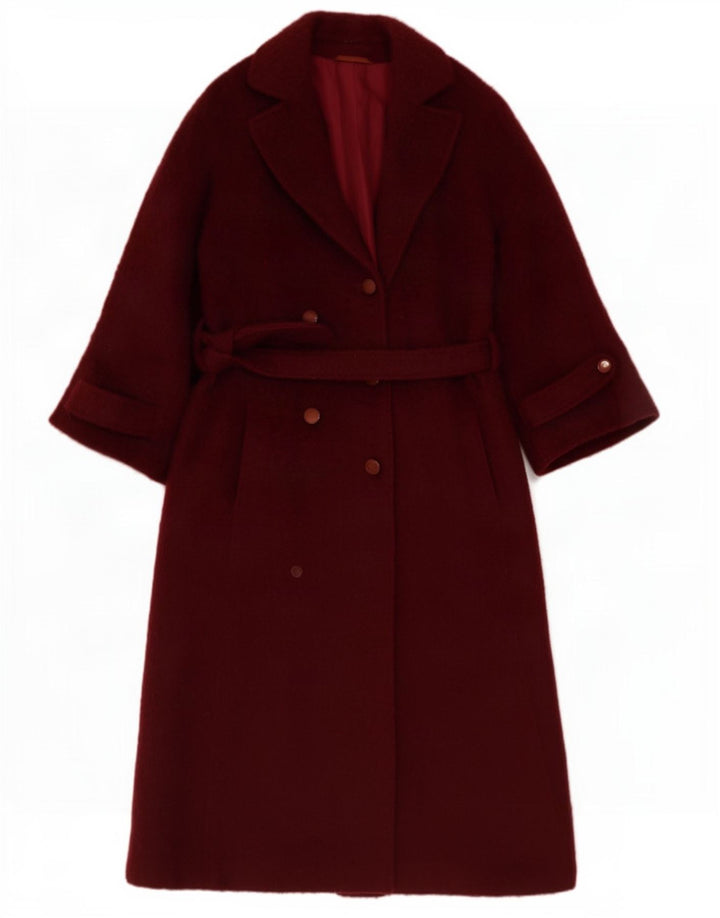 Vintage Womens Double Breasted Coat UK 12 Medium Burgundy