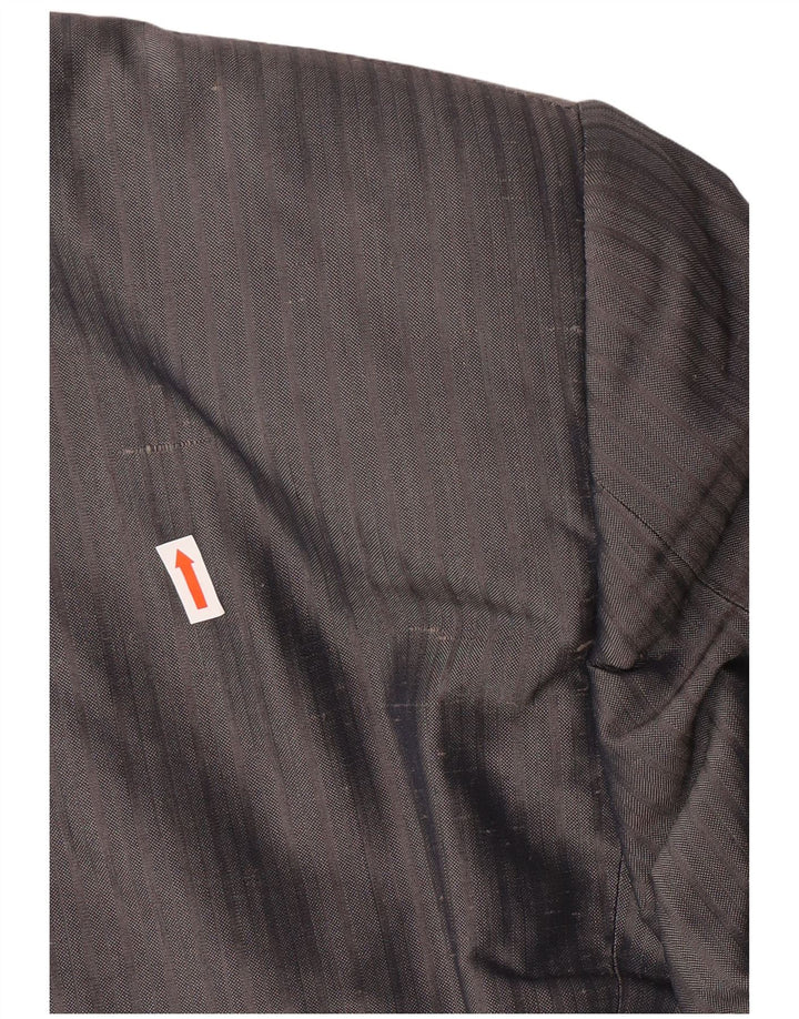 VINTAGE Mens Double Breasted Blazer Jacket IT 46 Large Grey Pinstripe Silk