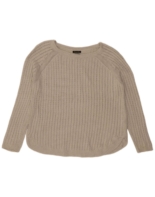 Massimo Dutti Womens Boat Neck Jumper Sweater UK 16 Large Beige Cotton