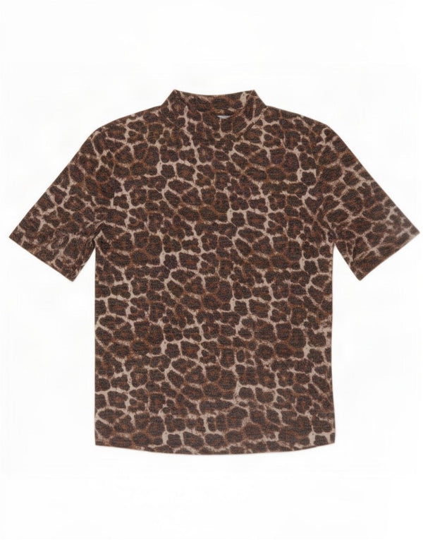 Zara Womens Trafaluc T-Shirt Top UK 10 Small Brown Animal Print