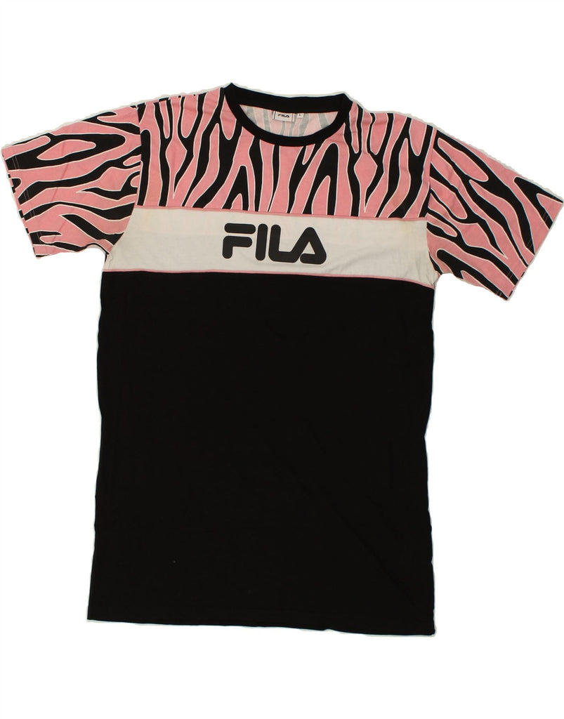 FILA Mens Graphic T-Shirt Top Large Black Colourblock Cotton | Vintage Fila | Thrift | Second-Hand Fila | Used Clothing | Messina Hembry 