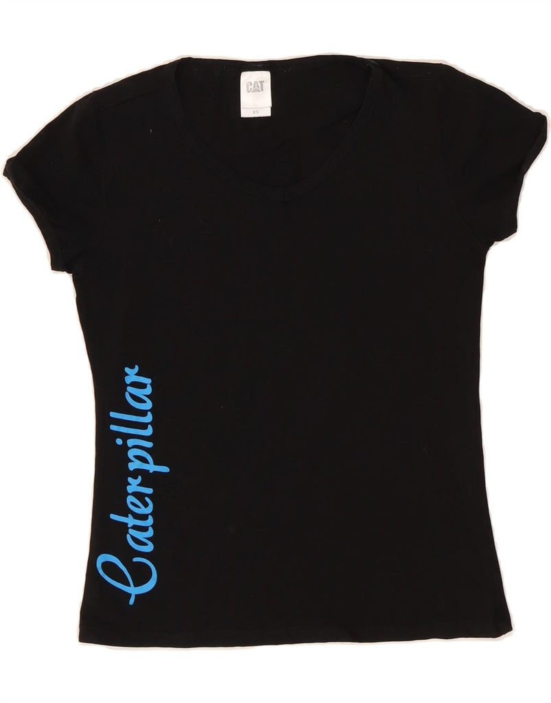 CATERPILLAR Womens Graphic T-Shirt Top UK 6 XS Black Cotton Vintage Caterpillar and Second-Hand Caterpillar from Messina Hembry 
