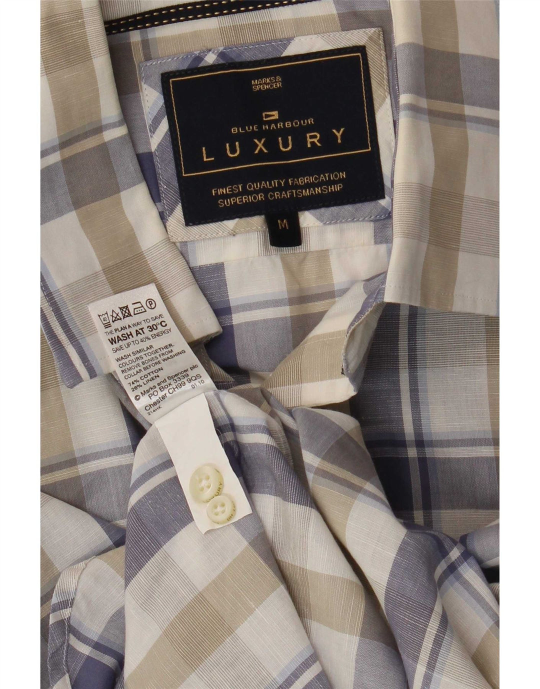 Marks & Spencer Mens Blue Harbour Shirt Medium Multicoloured Check Cotton