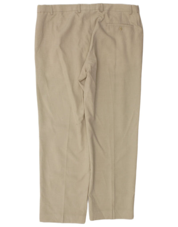 Marks & Spencer Mens Straight Regular Fit Suit Trousers W38 L31 Beige Check