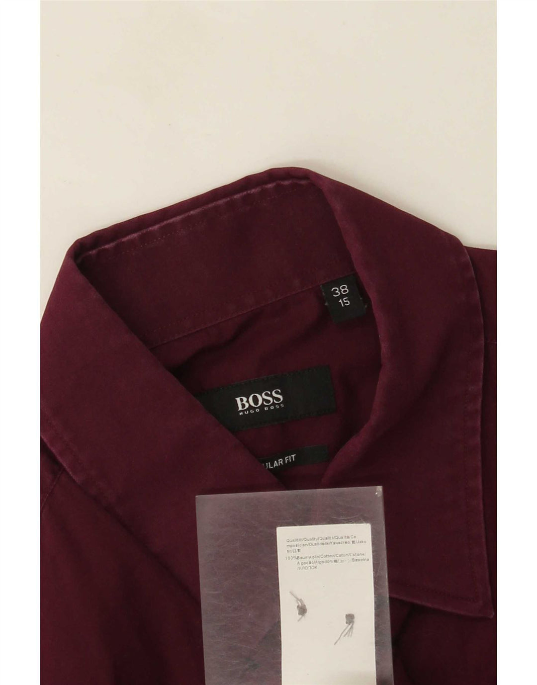 Hugo Boss Mens Regular Fit Shirt Size 38 15 Medium Burgundy Cotton