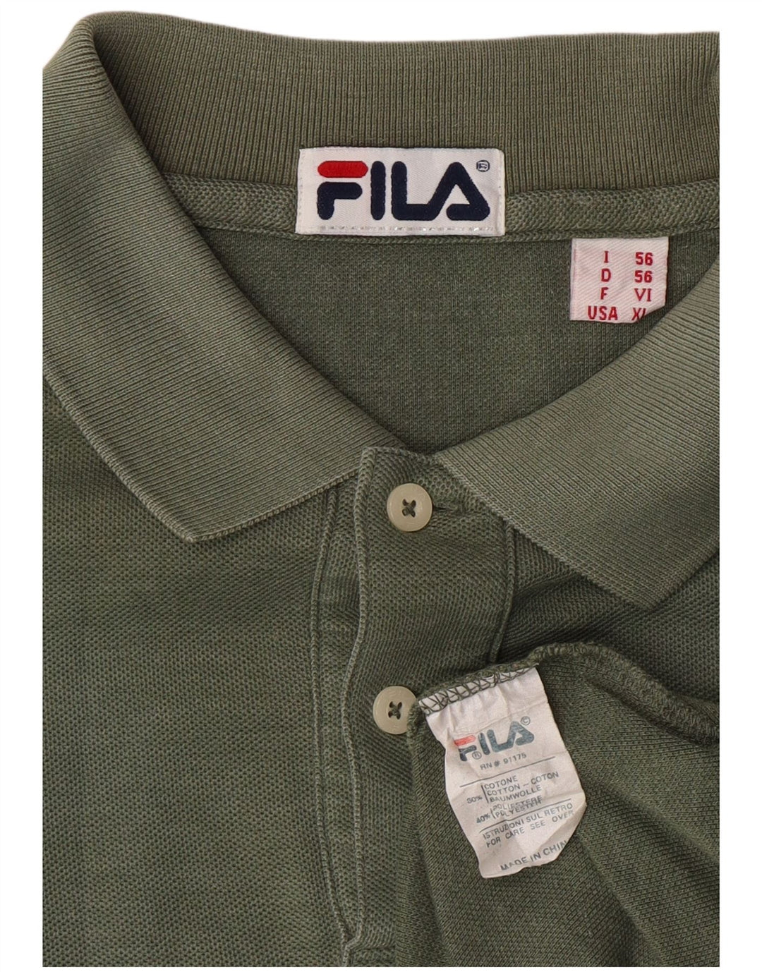 Fila Mens Polo Shirt IT 56 XL Green Cotton