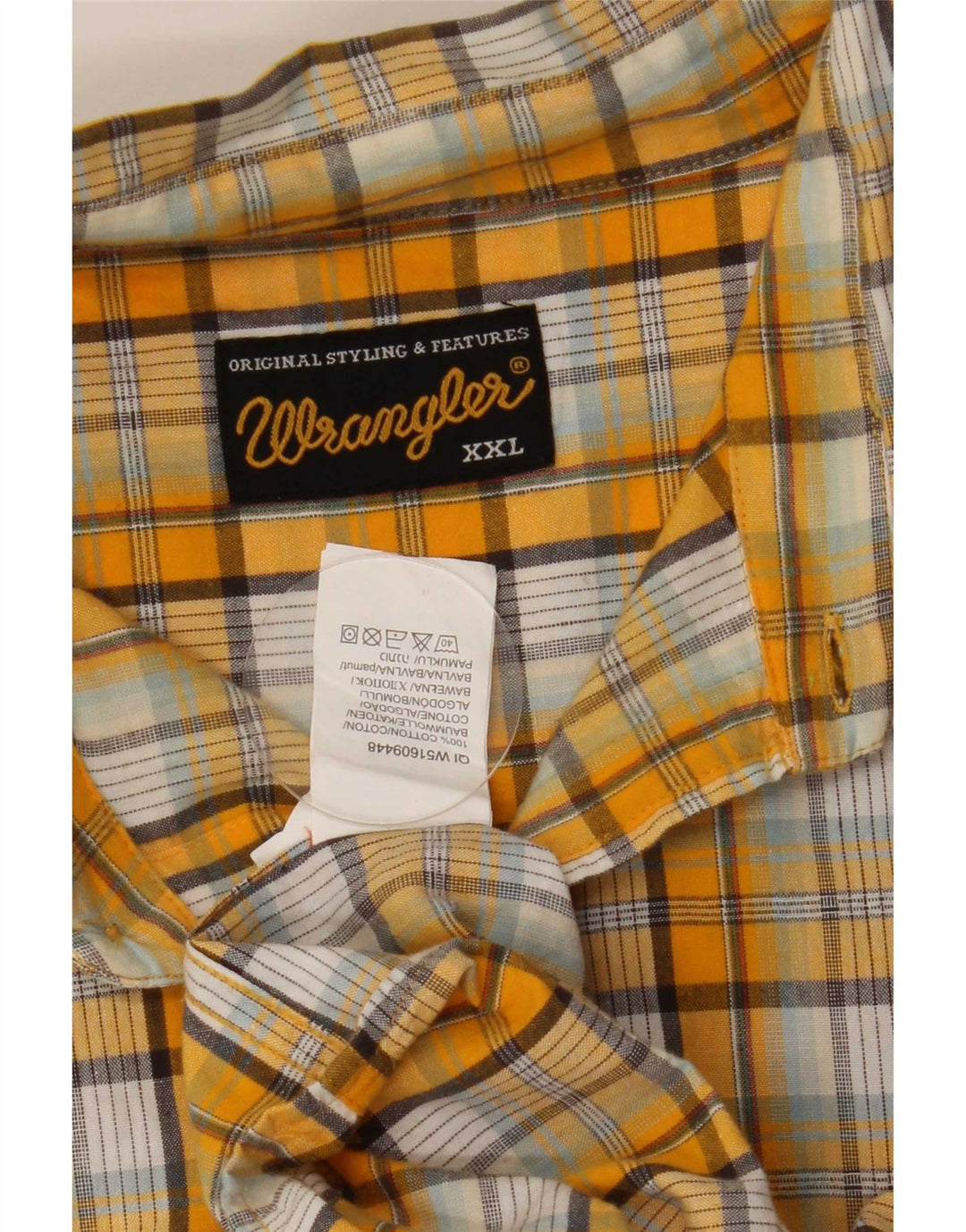 Wrangler Mens Short Sleeve Shirt 2XL Yellow Check Cotton