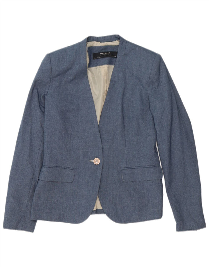 Zara Womens 1 Button Blazer Jacket EU 38 Medium Blue Polyester