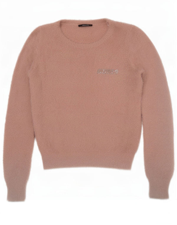 Guess Womens Crop Boat Neck Jumper Sweater UK 12 Medium Pink