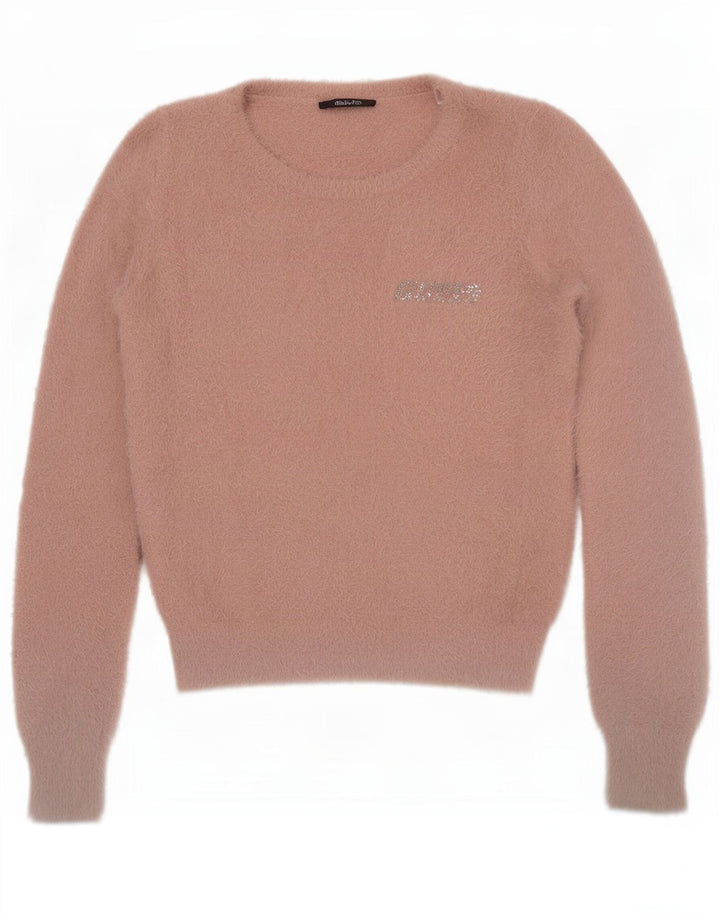 Guess Womens Crop Boat Neck Jumper Sweater UK 12 Medium Pink