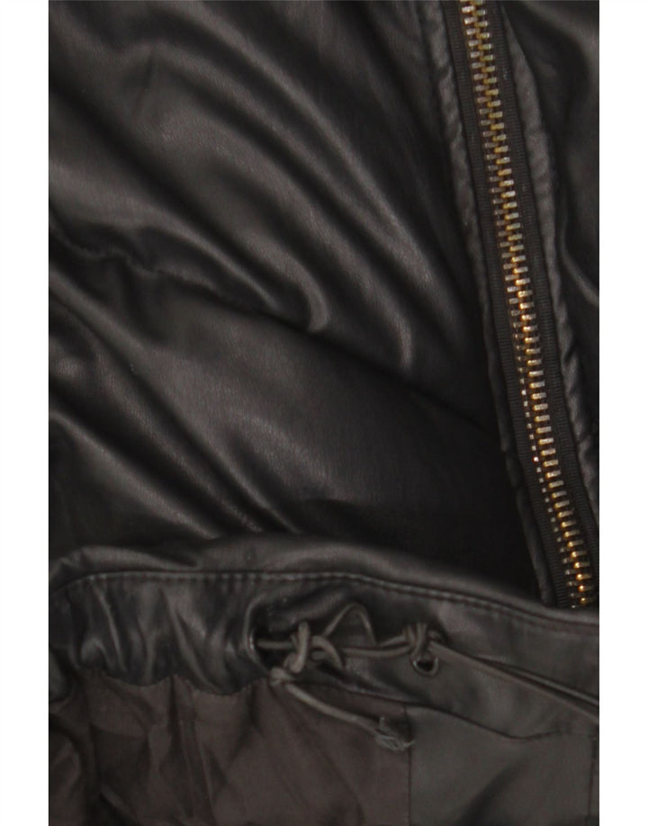 Zara Womens Oversized Hooded Faux Leather Padded Jacket UK 14 Medium Black