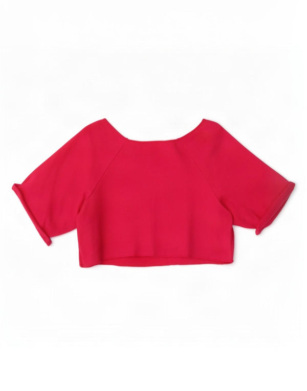 Benetton Girls Crop Graphic T-Shirt Top 7-8 Years Medium Pink Cotton