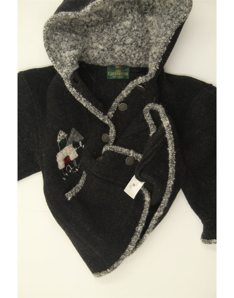 GIESSWEIN Girls Graphic Hooded Bomber Jacket 7-8 Years Black Tweed Vintage Giesswein and Second-Hand Giesswein from Messina Hembry 