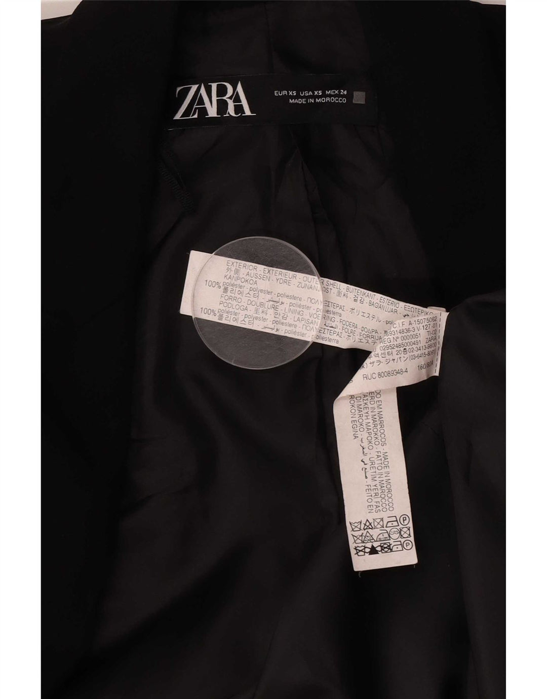 Zara Womens Oversized 3/4 Sleeve Open Blazer Jacket UK 6 XS Black Polyester