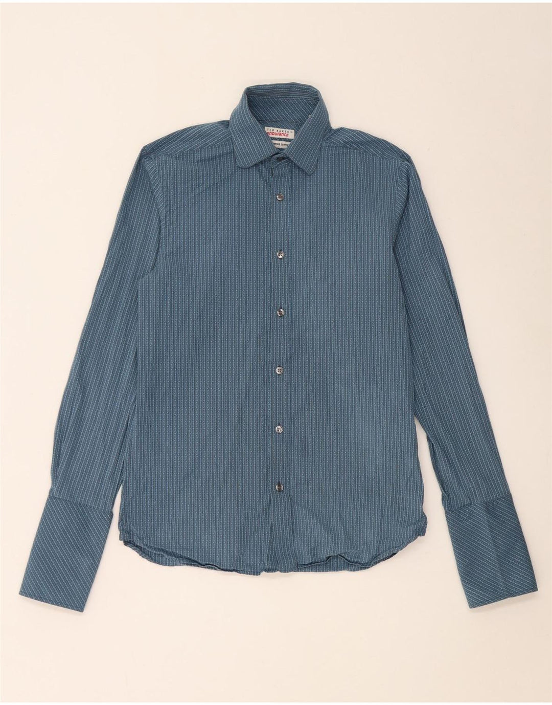 Ted Baker Mens Formal Shirt Size 15 Medium Blue Pinstripe Cotton
