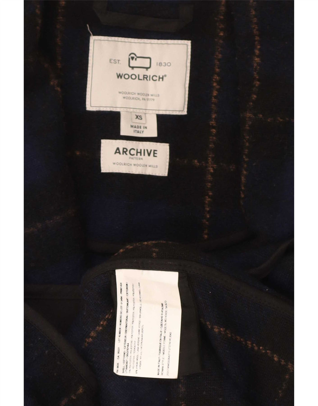 Woolrich Womens Oversized Overcoat UK 6 XS Navy Blue Check Polyester