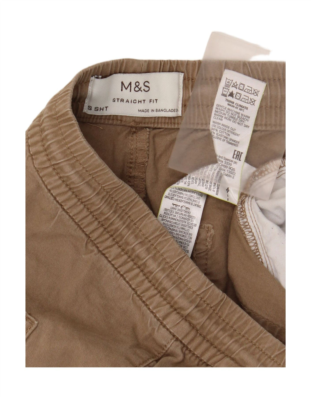 Marks & Spencer Mens Regular Fit Straight Chino Trousers Small Brown Cotton
